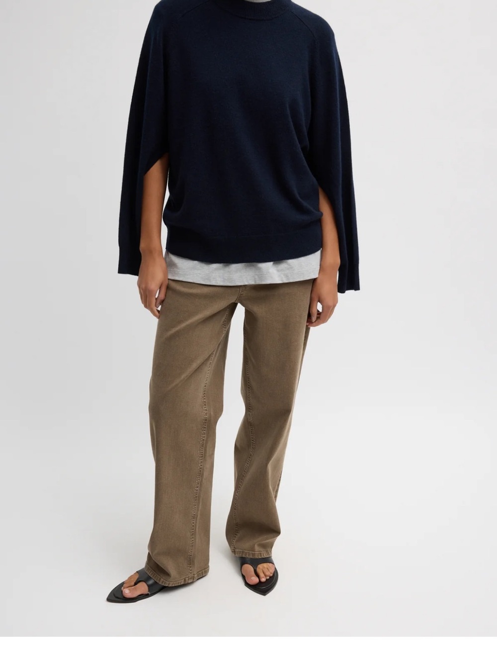 Tibi Fundamentals Navy Washable Cashmere Crewneck Cut Out Sleeve Sweater